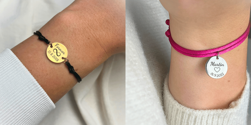 Šňůrkový náramek s možností vlastního gravírování Personalizované náramky se saténovou šňůrkou a textem na přání, lehký šperk na míru, originální dárek